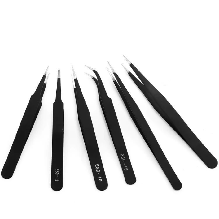

6 pieces Tweezers10-15 High-elastic Anti-static Stainless Steel Soldering ESD Tweezers for Soldering Station Hand Tools