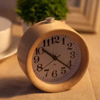 

Handmade Classic Small Round Silent table Snooze beech Wood Alarm Clock with nightlight