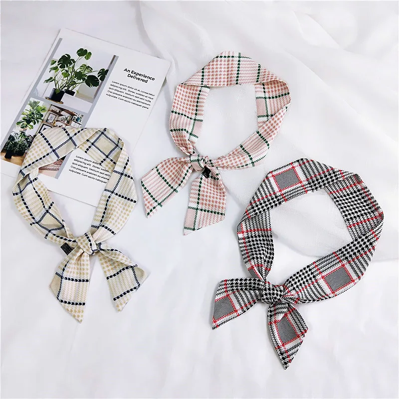 

New Design Dot Geometric Stripe Print Silk Scarf Women Fashion Head Small Tie Bag Ribbons Scarves Neckerchief Female Hair Scarf