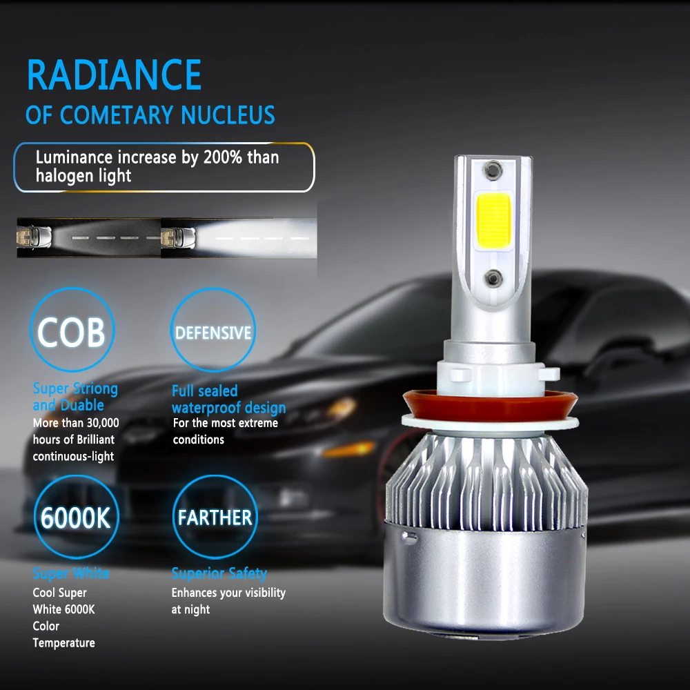 OLPAY C6 светодиодный фар автомобиля H7 H4 лампы HB2 H1 H3 H8 H9 H11 9005 HB3 9006 HB4 9004 9007 72 Вт 8000lm