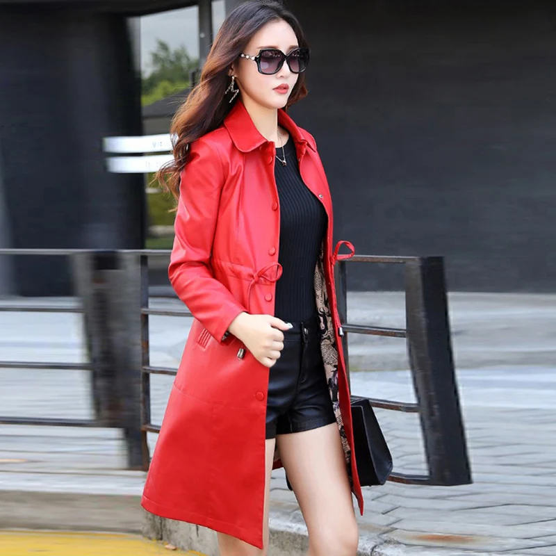 Ceinture Vestes Cuir rouge Femelle Long Hiver Longues Qh0650 Automne Vêtements À Manches Survêtement 5xl Femmes Plus Taille pourpre Manteaux Mince 2017 En Noir La txHqFwt7