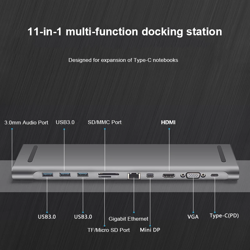 Ingelon Многофункциональный 11 в 1 концентратор usb type-C док-станция для MacBook алюминиевый USB3.0 к HDMI/VGA Универсальная док-станция для Dell