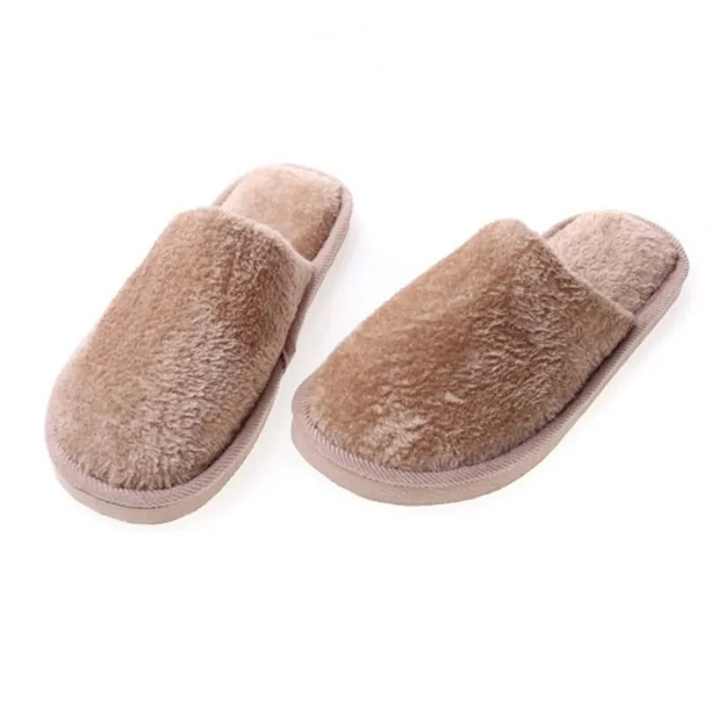 

2019 Men's Slippers Winter Leather Thick With Plush Home Waterproof Flats Warm Indoor Shoes Non-slip Slippers Lovers Fur Shoes