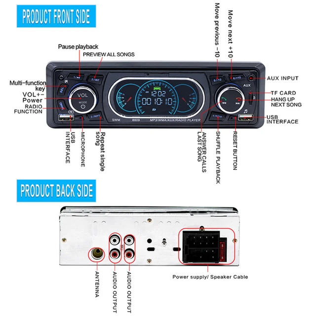 SWM 8809 Stereo Vehicle Car MP3 Player Audio Remote Control MP3 Player  AUX/TF/USB FM Bluetooth Car Radio Music Player - AliExpress