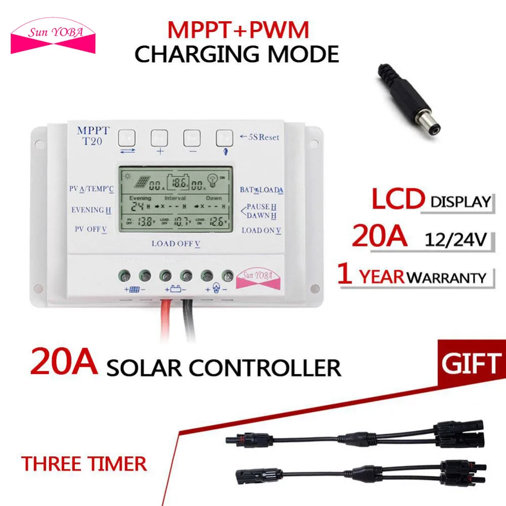 Solar Panel Regulator LCD 10//20//30//40A 12V//24V MPPT Charge Controller 3 Timer MT