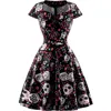 Halloween Skull Print Gothic Dress Women Vintage Square Collar Wrapped Chest Plus Size 4XL Swing Rockabilly Pin Up Retro Dresses ► Photo 3/6