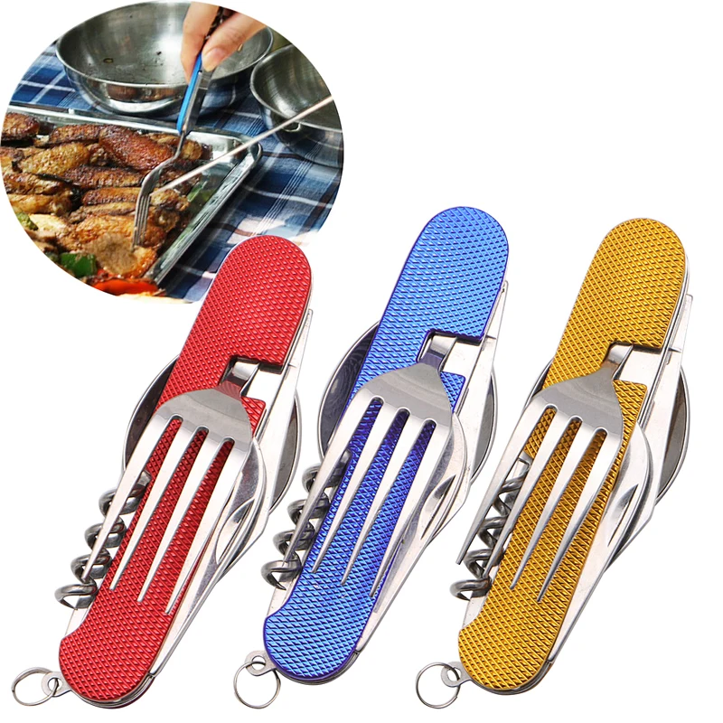 Camping al aire libre 3 en 1 cuchara de acero inoxidable plegable tenedor cuchillo vajilla Multi herramienta para Camping Camping al aire libre 3 en 1 cuchara de acero inoxidable plegable tenedor cuchillo vajilla Multi herramienta para Camping