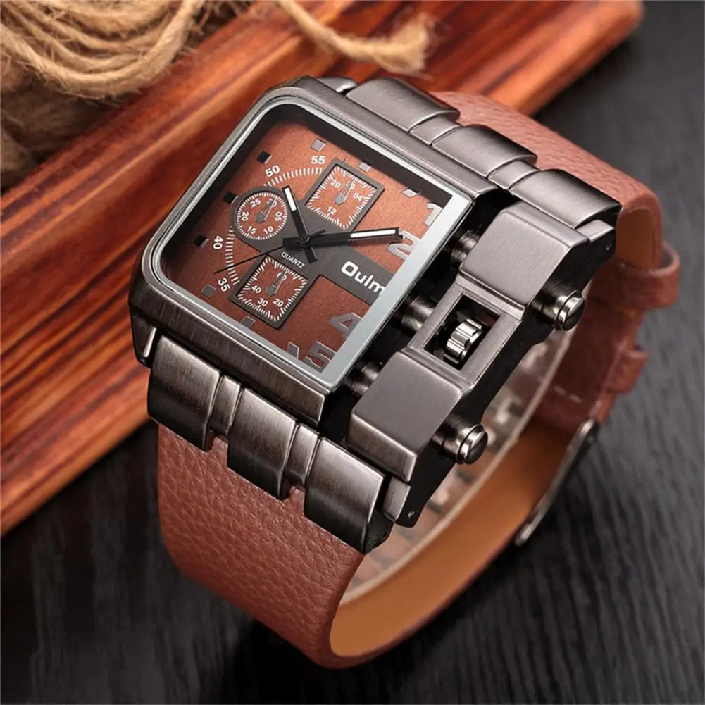 

Sport Men Square Dial 6 Hands Faux Leather Strap Band Analog Quartz Wrist Watch