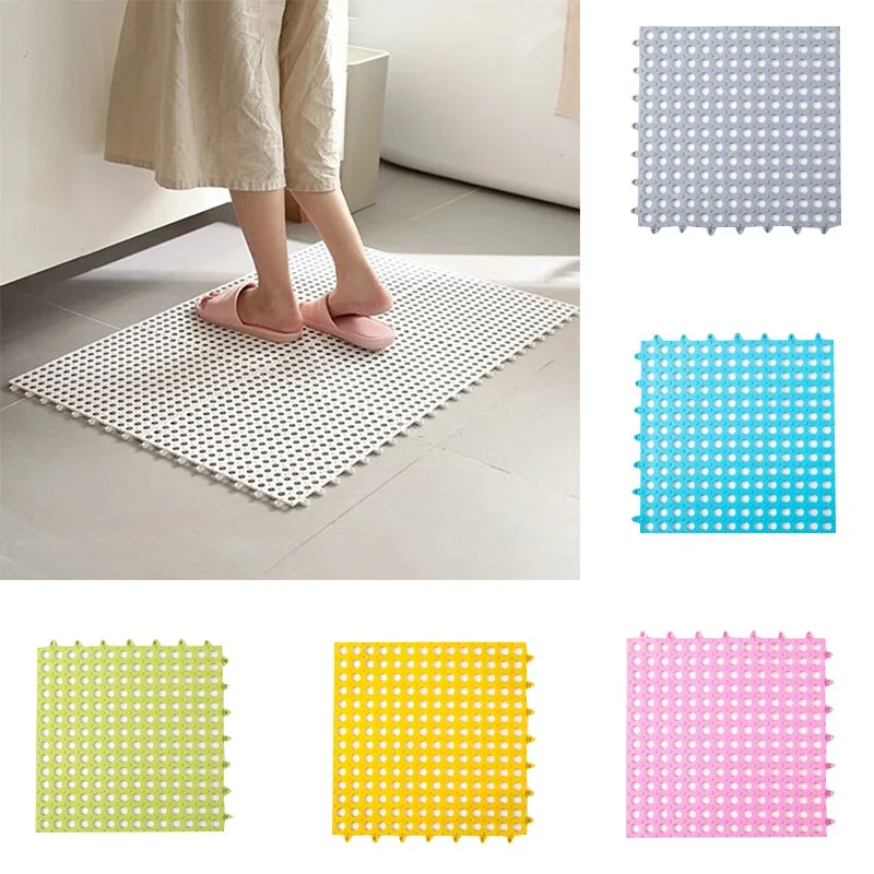 

Kitchen Bathroom Mat PVC Bath Mat Safety Non-slip DIY Stitching Impermeable Drain Feet Pad Shower Floor Rug Bath Mat 29.5x29.5cm