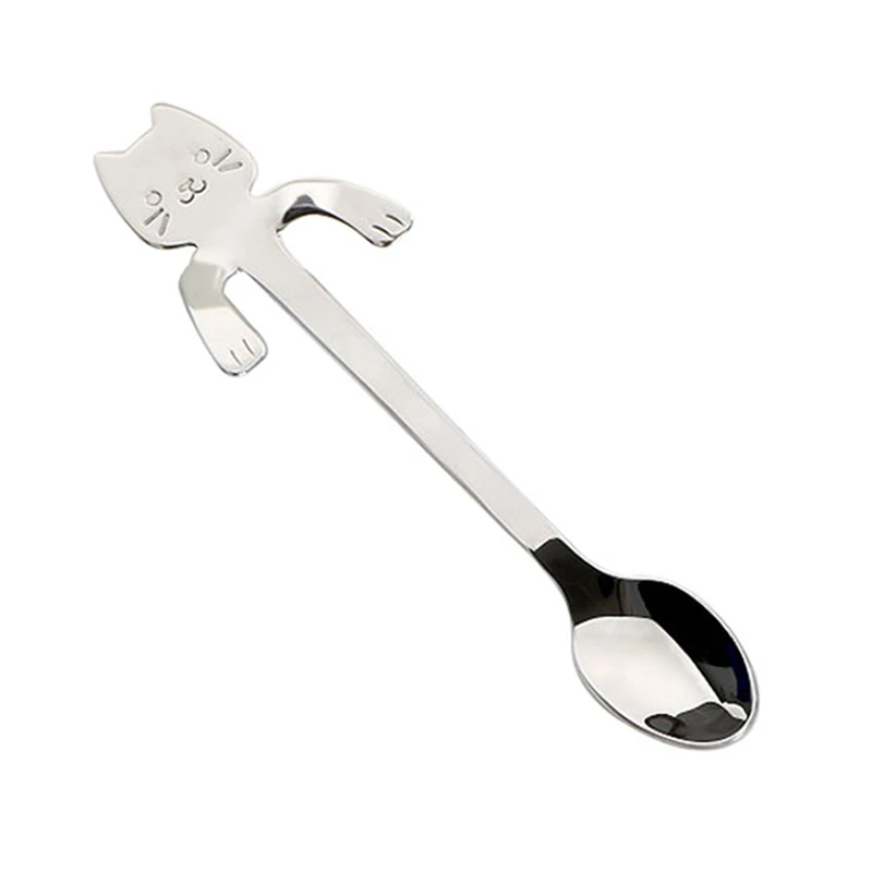 

New 1Pc Stainless Steel Coffee & Tea Spoon Mini Cat Long Handle Creative Spoon Drinking Tools Kitchen Gadget Flatware Tableware