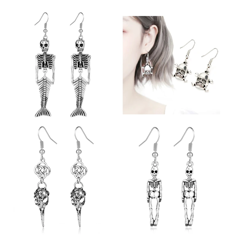 

Skull Bone Drop Earrings for Women Punk Jewelry Exaggerated Long Earring Brinco Christmas Gift