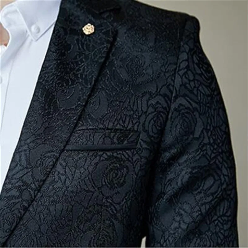 2018 azul real Promo para los hombres Rose imprimir Slim Fit Blazer chaqueta con estilo Casual de negocios chaqueta de la boda