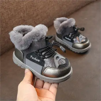 

2019 Winter Princess Girls Botas Artificial Leather Splicing Brand Children Snow Boots Soft Bottom Warm Cotton Kids Boots 1*Pair