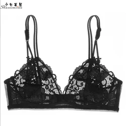 shaonvmeiwu Sexy undergarments without rims slim bra transparent lace bra for ladies thin black style without sponge shaonvmeiwu Sexy undergarments without rims slim bra transparent lace bra for ladies thin black style without sponge