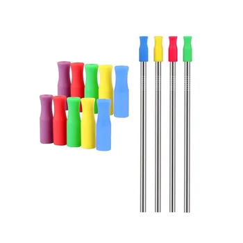 

8 Colors Stock Silicone Tips for Stainless Steel Straws Tooth Collision Prevention Silicone Straws Cover W8604