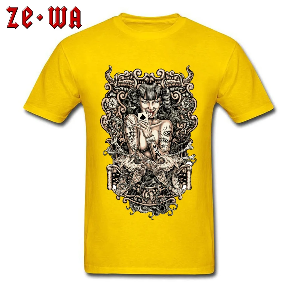 Funny Short Sleeve Tops Shirt Summer Fall O Neck 100% Cotton Youth T Shirts Tattooed Evil Girl Funny T-Shirt New Arrival Tattooed Evil Girl yellow