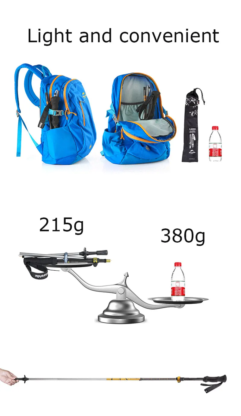 Vara de Carbono Naturehike Dobrável Bengala Ajustável Pólo Portátil Caminhadas Alpenstocks Trekking Escalada Varas Luz 13 Esporte e Lazer