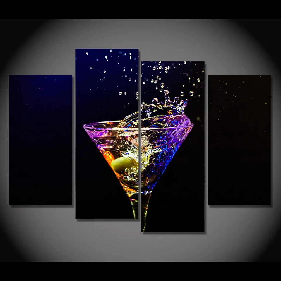 Print Canvas Painting cocktail olive glass spray black Wall Art Picture