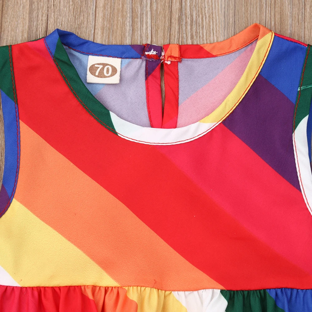 Коллекция года, брендовый топ с оборками и радугой для новорожденных девочек, 2 предмета, Жилет Разноцветные шорты в полоску, одежда модная летняя одежда для малышей