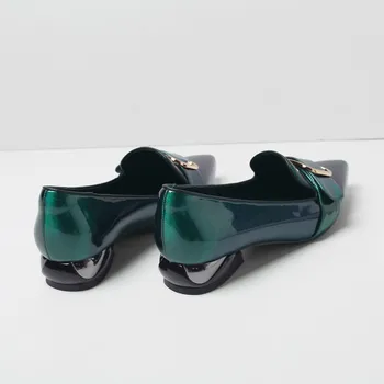 

GPOKHDS 2019 women Pumps soft Patent leather autumn spring buckle strap pointed toe green color high heels pumps size 34-42