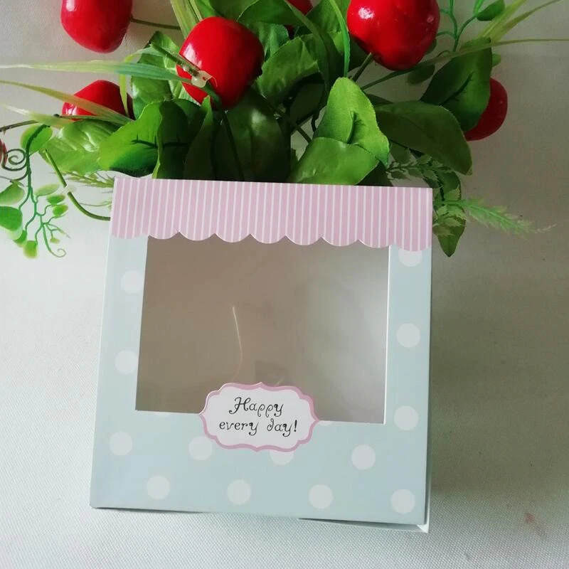 4PCS Small blue dots cake box with window, Paper cake box ...