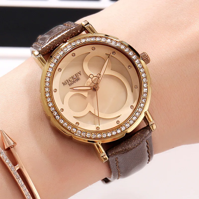 

Disney Mickey women Watch Waterproof Fashion lady Quartz Watch PU Watchband Children girl women Quartz Wristwatches gift