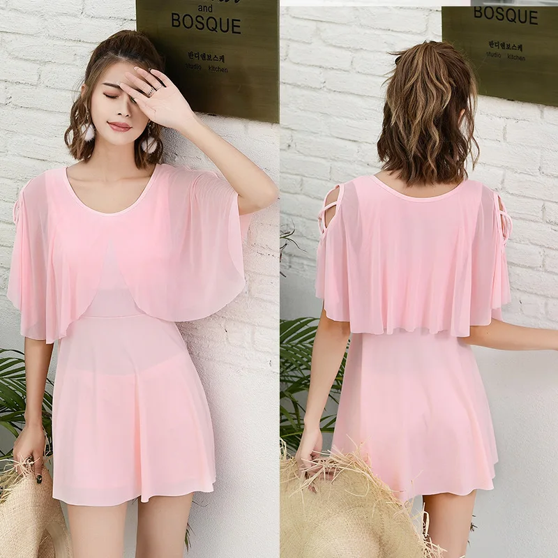 

Skirt-style Swimsuit, Solid Sexy Hollow Two-piece Swimsuit, Female Conservative Hot Spring Bathing Suit