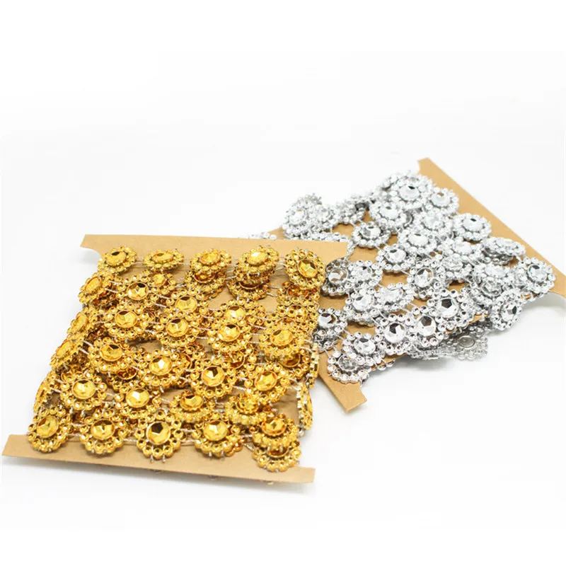 

2yards/roll Gold Silver Plastic Sun Flower with String DIY Napkin Ring Wedding Decoration Party Decoration Gift Decor Handcraft