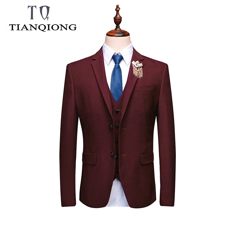 Новый модный красный повседневный костюм для мужчин 2019 Slim Fit из трех частей