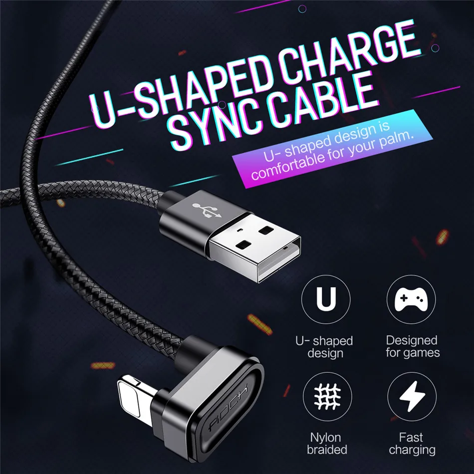 ROCK usb зарядка для iPhone игра USB кабель для iPhone X 8 7 6 XS XR XS max провод для быстрой зарядки 8-контактный адаптер Кабели