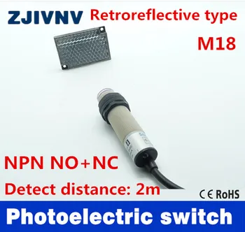 

1pc M18 Retroreflective type NPN NO+NC dc 4 wire photoelectric switch Infrared photocell sensor mirror reflector distance 2m