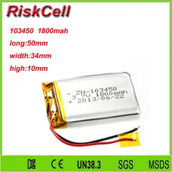 

Free shipping 3.7V 1800mah 103450 Lithium Polymer Li-Po Rechargeable Battery For Mp3 MP4 MP5 GPS PSP mobile Pocket PC e-books