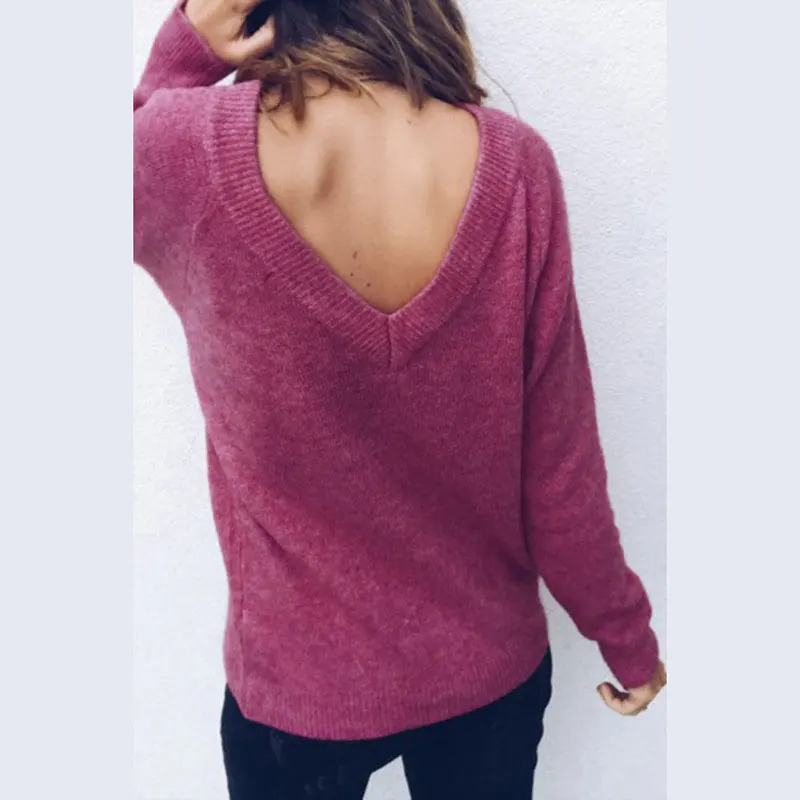 2019 autumn and winter new woolen large V-neck long-sleeved Sweater top female Solid Colors Loose Female Sweaters | Женская одежда