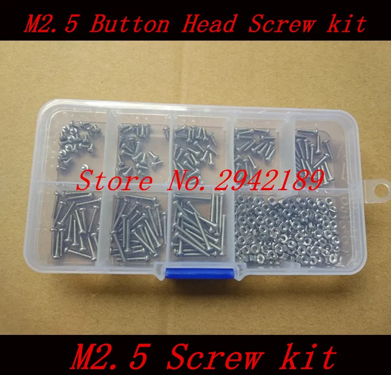 

240pc/set M2.5 Button Head A2 Stainless Steel Hex Socket Screws Bolt With Hex Nuts Assortment Kit