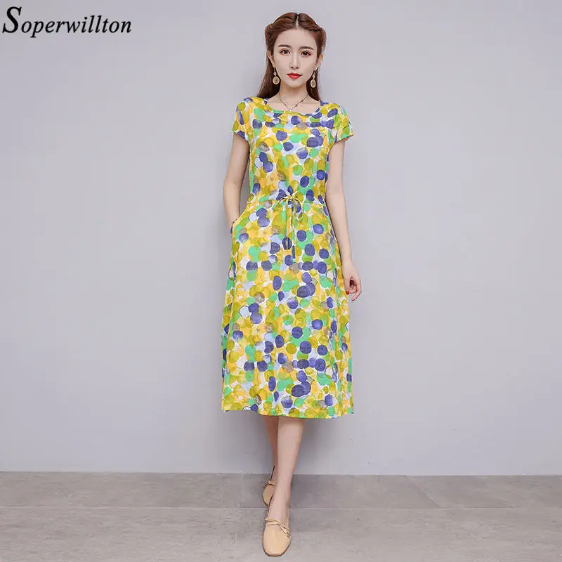 Летнее хлопковое льняное платье для женщин свободного размера плюс 4XL повседневные платья с цветочным принтом OL винтажный богемный пляжный Сарафан Vestidos C41 - Цвет: 8