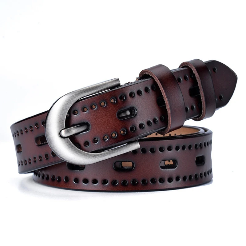 

Women genuine Leather Belt Luxury PIN Buckle Belts for Ladys Hollow Strap ceinture femme Waist Cummerbunds Girdles Trendy