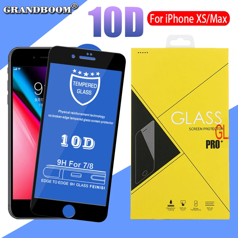 

50pcs 10D Protective Tempered Glass For iPhone 11 Pro Max XS XR X 8 7 6 6S Plus Full Cover Curved Screen Protector With Box