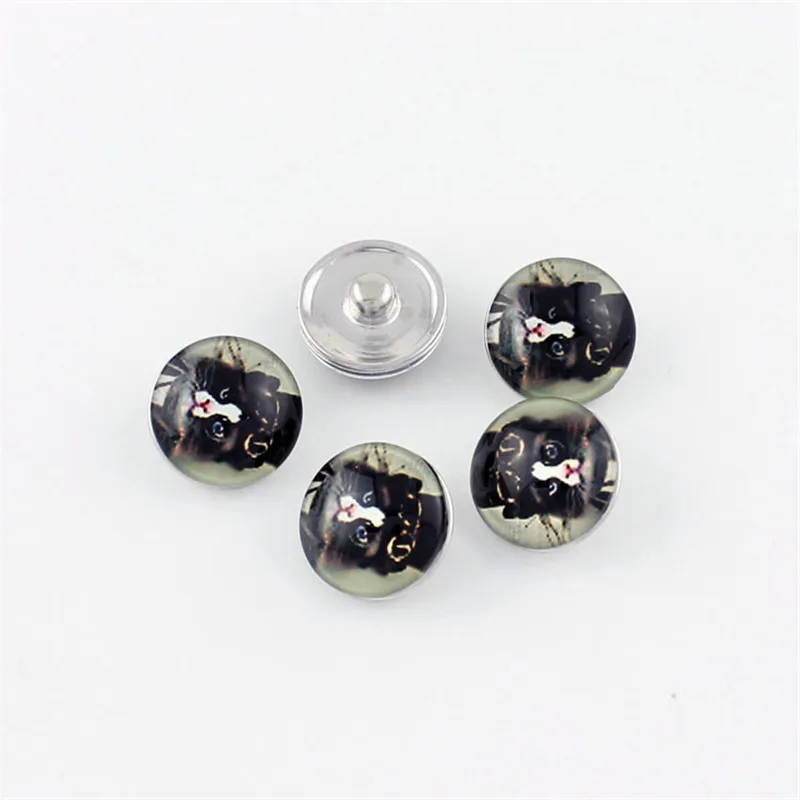2016 Interchangeable Snap Button Glass 18MM Black Cat Button Snaps For Snaps Bracelets Necklace
