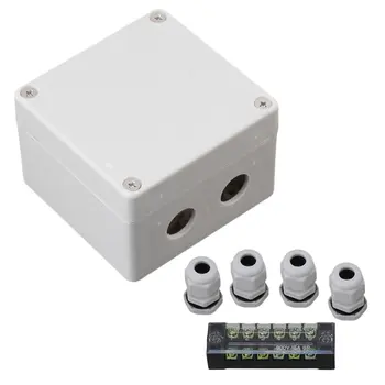 

83mm x 81mm x 56mm White Gray Weatherproof Junction Box 2 in 2 out with 4 Gland & 6 Terminals