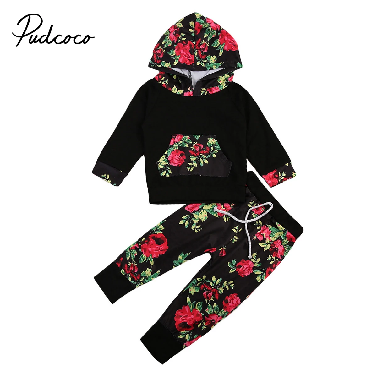 

2Pcs Autumn Winter New Baby Boy Girl Clothes Outfits Flower Clothes Hooded T-Shirt Long Sleeve Tops+Pants Set 0-3Y