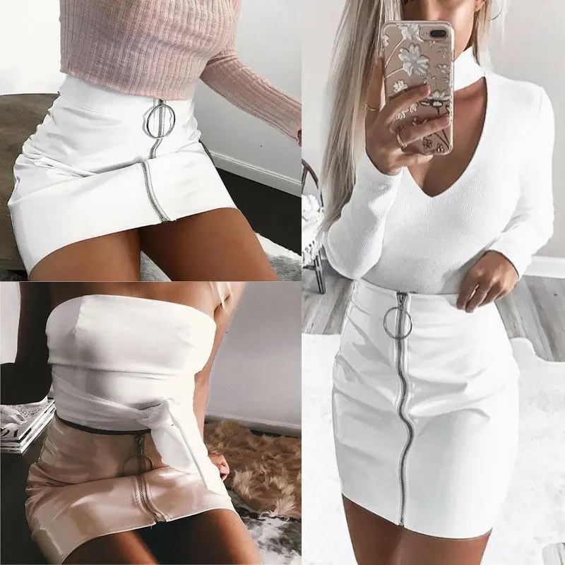 2019 сексуальная юбка карандаш с завышенной талией Однотонная из искусственной