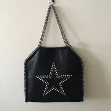 NEW LIST 35CM MID 3 Chain STAR rivets Shaggy Deer PVC steel chain disc pandent HANDMADE shoulder handbag