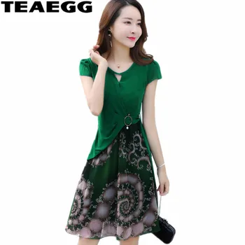 

TEAEGG Elegant Summer Dresses 2020 Chaqueta Mujer Floral Dress Chiffon Green Beach Dress Bohemian Vestidos Plus Size AL1081