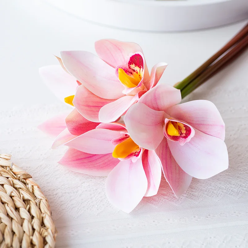 Высокая симуляция 4 шт Cymbidium букет 3D печать чувствовать украшение дома Фотография