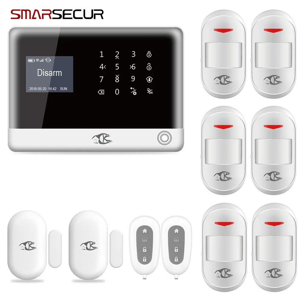 SMARSECUR  Russian Spanish English H6 WIFI GSM Alarm System Security Home GSM Alarm System APP Control Alarm DIY Kit-45 panic button alarm Alarms & Sensors