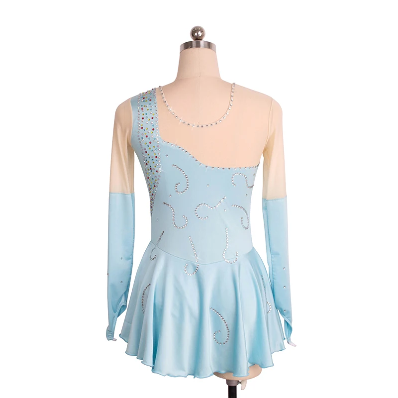 customized ice figure skating dress rhythmic gymnastics adult child girl show skirt competition light blue rhinestone shiny