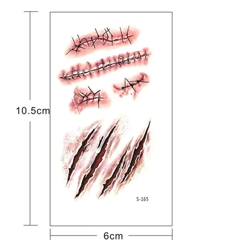 Водонепроницаемый временная татуировка наклейка Хэллоуин террор рана Реалистичная травма крови поддельные шрам татуировки стикер
