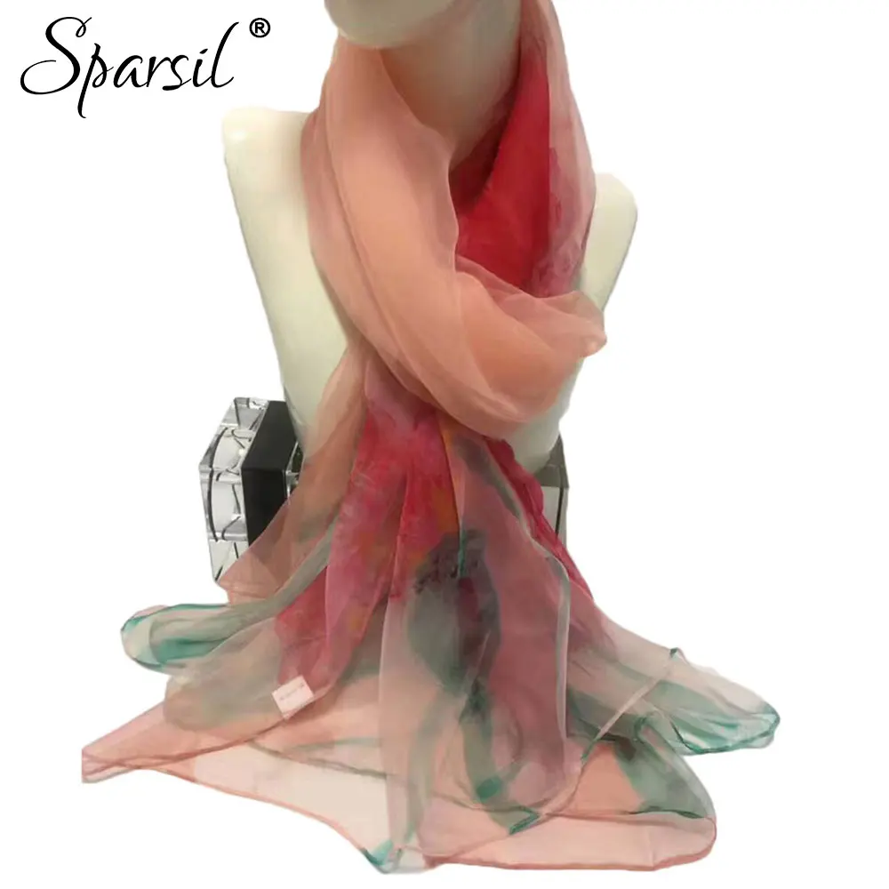 

Sparsil Women's Fashion Stain Silk Long Scarf Women Printing Thin Soft Shawls Female Spring Summer Beach Cover-ups Neck wraps