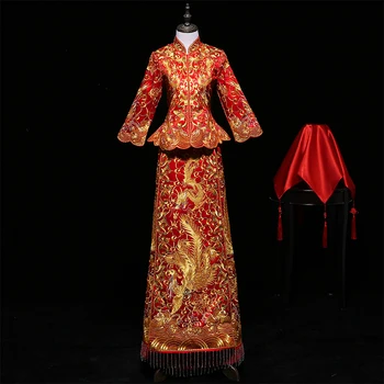 

Suzhou Embroidery Dragon&phoenix Women Cheongsam Marriage Set Mandarin Collar Qipao Evening Gowns Oriental Noble Royal Vestidos