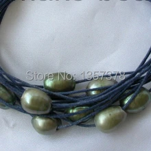 Shitou 00474 потрясающие 11 ряда 13 мм барокко зеленый пресноводных культивированный жемчуг браслет 8"